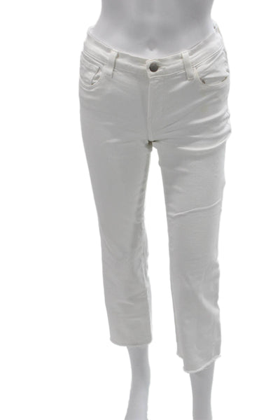 J Brand Women Ankle Cropped White Jeans Mid Rise Button Size 26