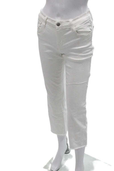 J Brand Women Ankle Cropped White Jeans Mid Rise Button Size 26