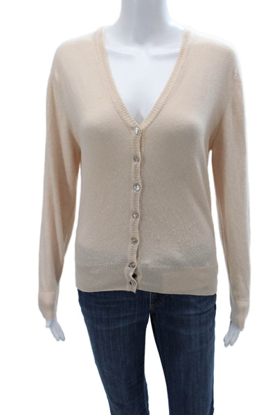 Barrie Women Beige V-Neck Button Cashmere Cardigan Long Sleeve Size M