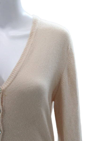 Barrie Women Beige V-Neck Button Cashmere Cardigan Long Sleeve Size M