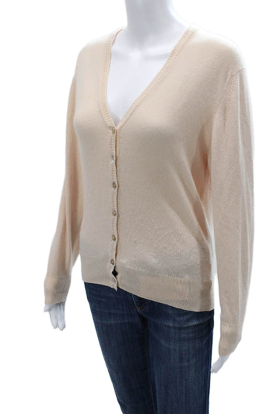 Barrie Women Beige V-Neck Button Cashmere Cardigan Long Sleeve Size M