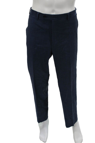 Canali Mens Dark Blue Wool Dress Pants Solid Button Designer Size 36