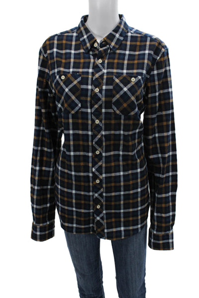 William Rast Mens Button-Down Plaid Collared Cotton Long Sleeve Navy Size M