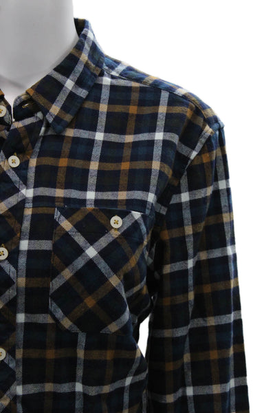 William Rast Mens Button-Down Plaid Collared Cotton Long Sleeve Navy Size M