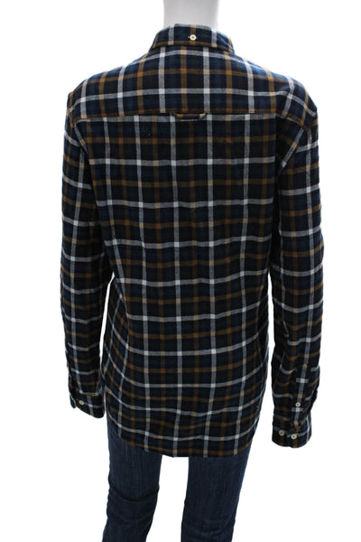 William Rast Mens Button-Down Plaid Collared Cotton Long Sleeve Navy Size M