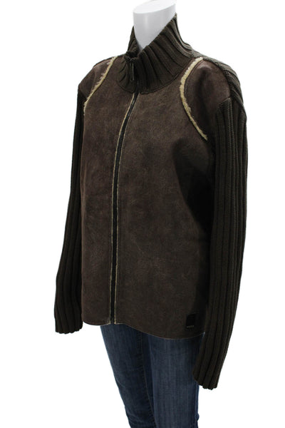 Mexx Womens Brown Cotton High Neck Zip Jacket Long Sleeve Size M