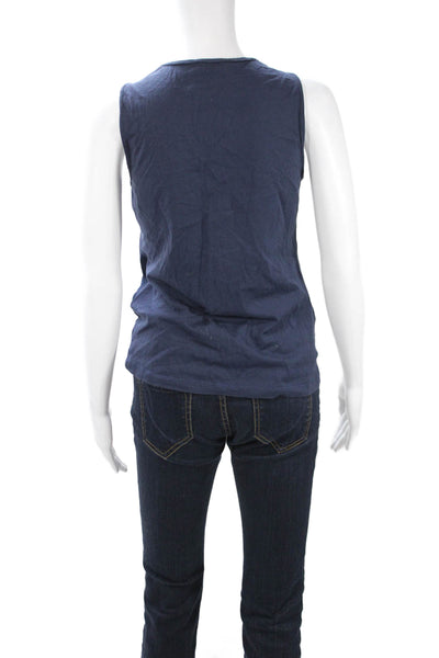 Mantu Womens Designer Dark Blue V-Neck Tank Sleeveless Solid Silk Blend Size 40