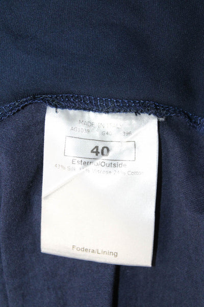 Mantu Womens Designer Dark Blue V-Neck Tank Sleeveless Solid Silk Blend Size 40