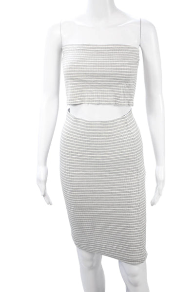 TWP Women Strapless Sleeveless Striped Polyester Set Gray Size M