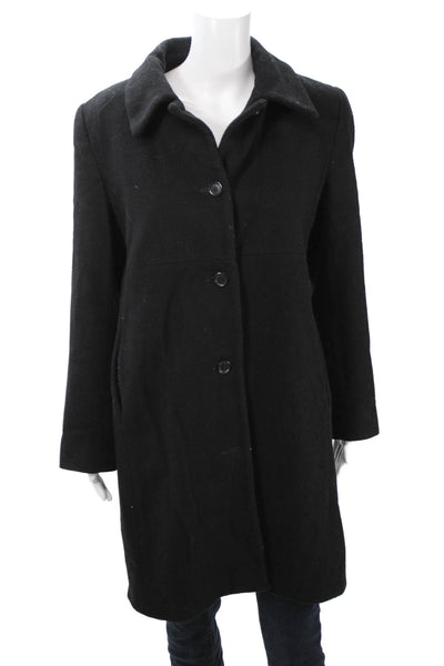 Steve by Searle Womens Black Cashmere Blend Overcoat Button Collared Size M