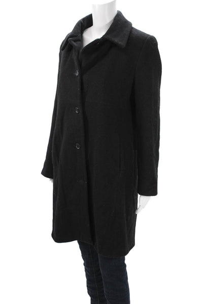 Steve by Searle Womens Black Cashmere Blend Overcoat Button Collared Size M