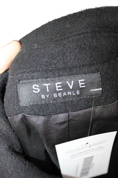 Steve by Searle Womens Black Cashmere Blend Overcoat Button Collared Size M