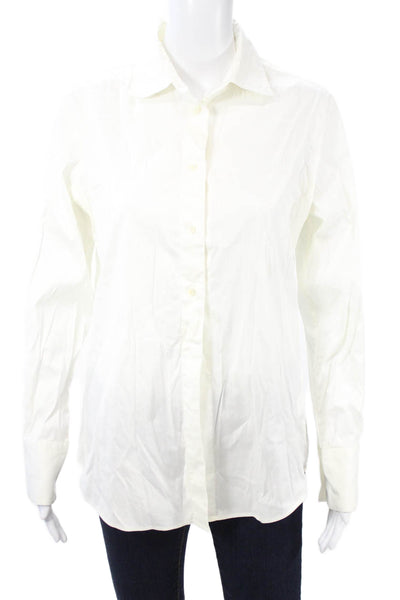 Faconnable Women White Long Sleeve Button-Up Blouse Cotton Blend Size 6