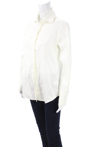 Faconnable Women White Long Sleeve Button-Up Blouse Cotton Blend Size 6
