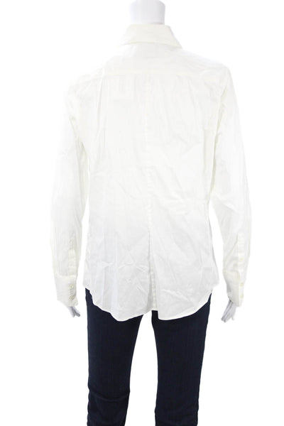Faconnable Women White Long Sleeve Button-Up Blouse Cotton Blend Size 6