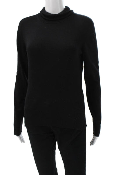 Neiman Marcus Women Pullover Merino Wool Mock Neck Sweater Black Size M