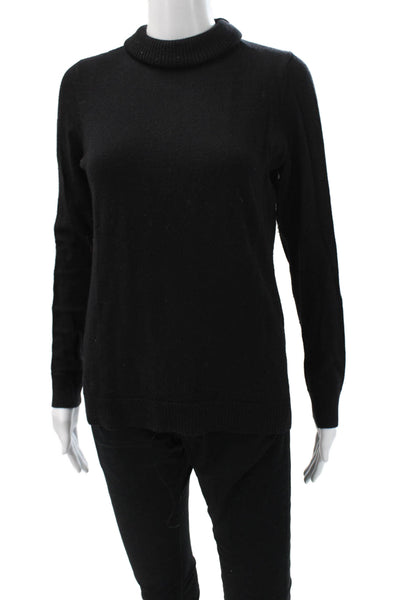 Carole Little Women Black Merino Wool Mock Neck Pullover Sweater Size M
