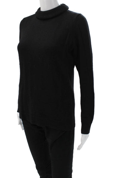 Carole Little Women Black Merino Wool Mock Neck Pullover Sweater Size M