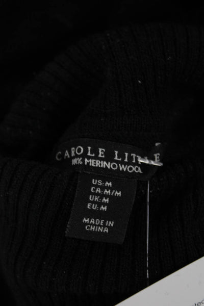 Carole Little Women Black Merino Wool Mock Neck Pullover Sweater Size M