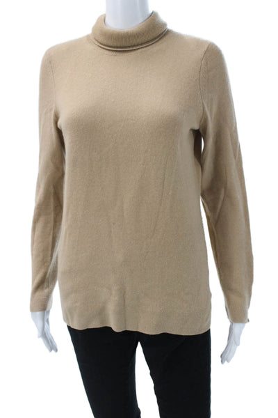 Cashmere By Bloomingdales Womens Pullover Beige Mock Neck Long Sleeve Size M