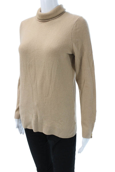 Cashmere By Bloomingdales Womens Pullover Beige Mock Neck Long Sleeve Size M