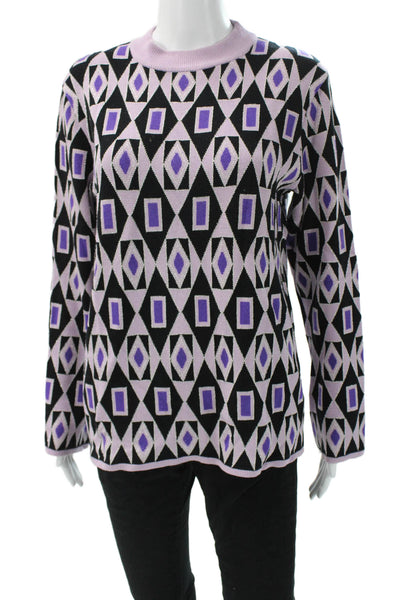 Saint + Sofia Women Black Geometric Pullover Long Sleeve Crewneck Size M