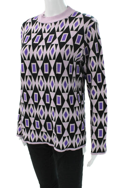 Saint + Sofia Women Black Geometric Pullover Long Sleeve Crewneck Size M