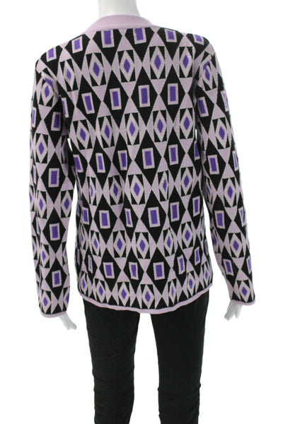 Saint + Sofia Women Black Geometric Pullover Long Sleeve Crewneck Size M