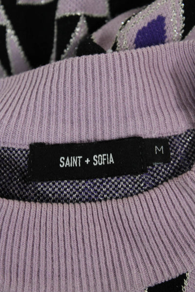 Saint + Sofia Women Black Geometric Pullover Long Sleeve Crewneck Size M