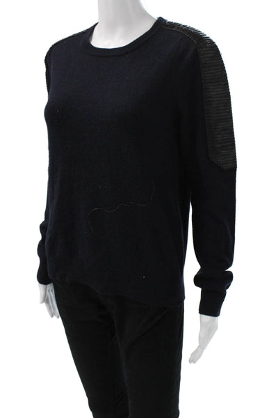Maje Women Pullover Sweater Dark Blue Wool Cashmere Crew Neck Army Size 2
