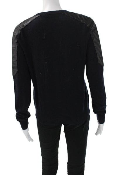 Maje Women Pullover Sweater Dark Blue Wool Cashmere Crew Neck Army Size 2