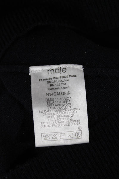 Maje Women Pullover Sweater Dark Blue Wool Cashmere Crew Neck Army Size 2