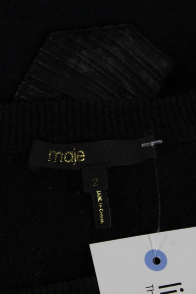 Maje Women Pullover Sweater Dark Blue Wool Cashmere Crew Neck Army Size 2