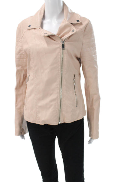 BLANKNYC Womens Biker Jacket Beige Collared Snap Long Sleeve Size M