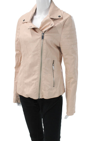 BLANKNYC Womens Biker Jacket Beige Collared Snap Long Sleeve Size M