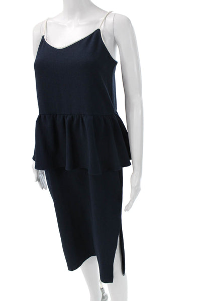Ganni Women Slip Dress Dark Blue V-Neck Sleeveless Long Size M
