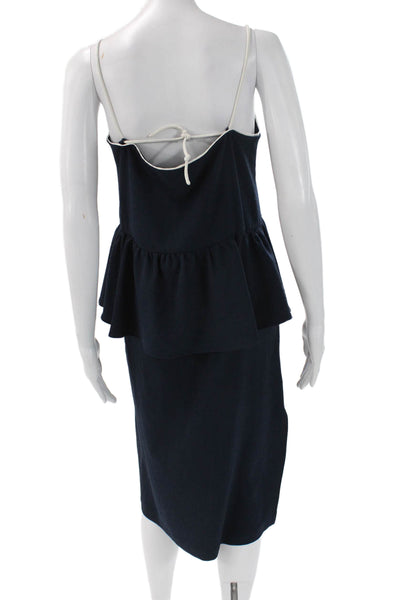 Ganni Women Slip Dress Dark Blue V-Neck Sleeveless Long Size M