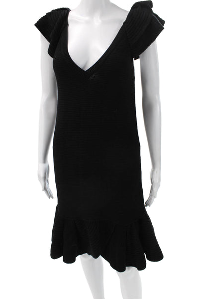 RED Valentino Womens Sweater Dress Black V-Neck Short Sleeve Size S