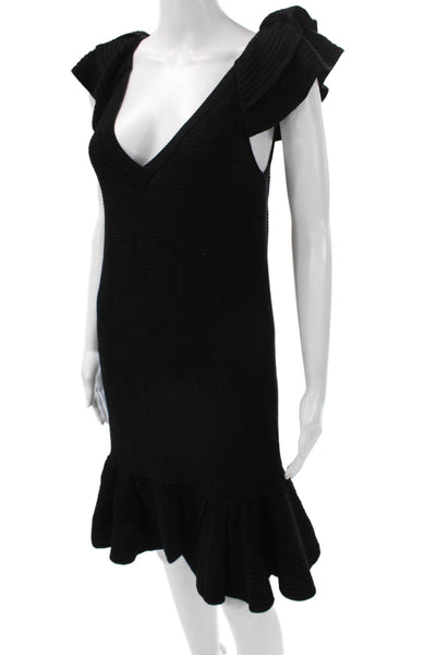 RED Valentino Womens Sweater Dress Black V-Neck Short Sleeve Size S