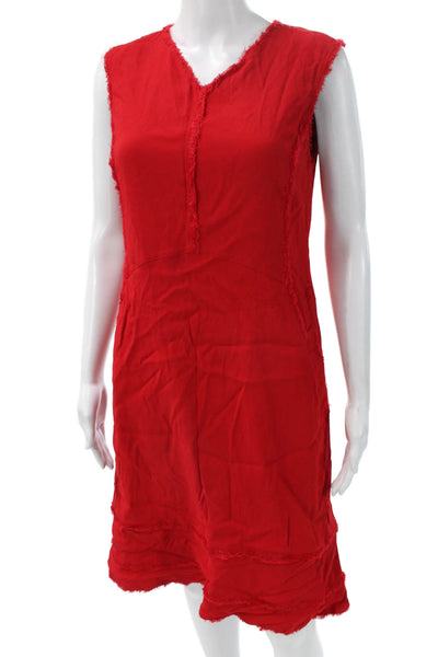 Altuzarra Women Red V-Neck Sleeveless Shift Dress Long Zip Bohemian Size 44