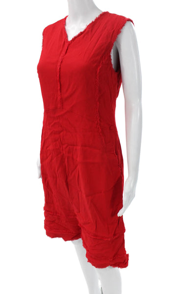 Altuzarra Women Red V-Neck Sleeveless Shift Dress Long Zip Bohemian Size 44