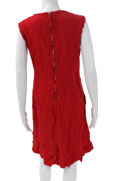 Altuzarra Women Red V-Neck Sleeveless Shift Dress Long Zip Bohemian Size 44