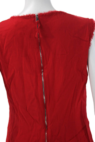 Altuzarra Women Red V-Neck Sleeveless Shift Dress Long Zip Bohemian Size 44