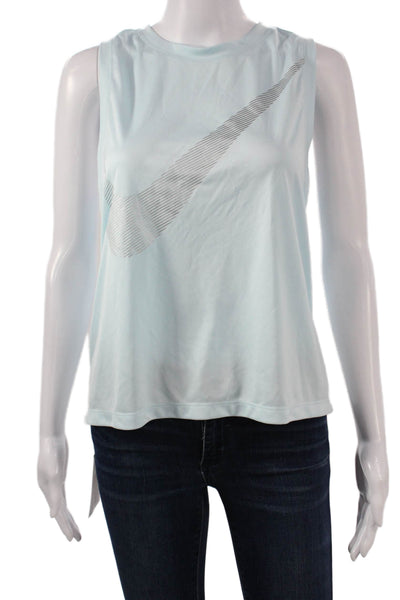 Nike Womens Basic Sleeveless Tank Top Light Blue Rayon Graphic Crew Neck Size L