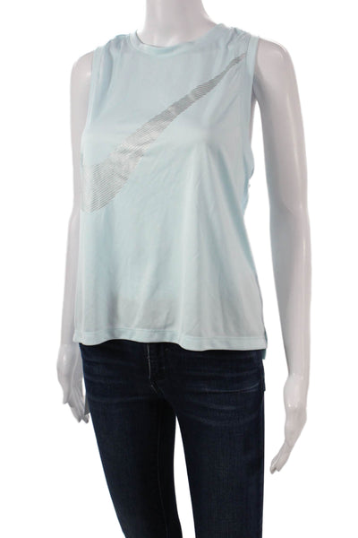Nike Womens Basic Sleeveless Tank Top Light Blue Rayon Graphic Crew Neck Size L