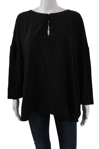 Piazza Sempione Women Tunic Blouse Black Boat Neck Long Sleeve Size 46