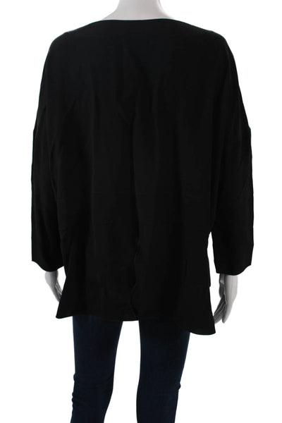 Piazza Sempione Women Tunic Blouse Black Boat Neck Long Sleeve Size 46
