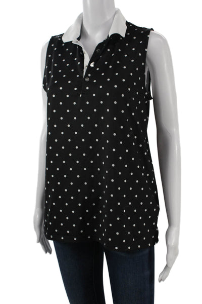 RLX Ralph Lauren Women Black Polka Dot Sleeveless Collared Polo Top Size M