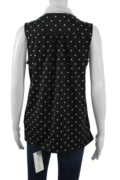 RLX Ralph Lauren Women Black Polka Dot Sleeveless Collared Polo Top Size M