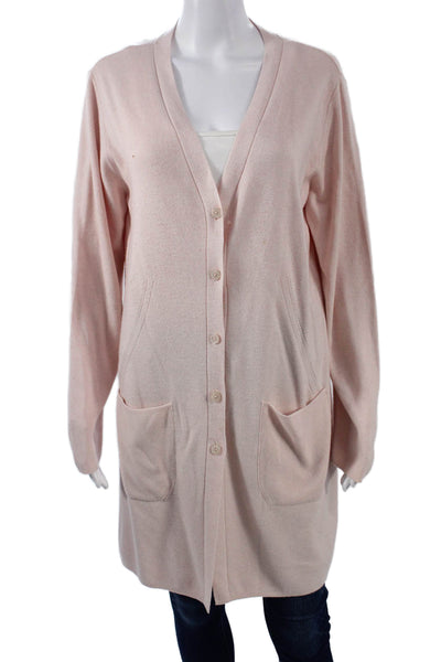 Escada Womens Pink V-Neck Button Cardigan Cashmere Wool Silk Viscose Size 42